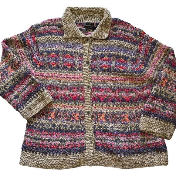 Sigrid Olsen Sport linen silk blend Hand Knit button up cardigan sweater - Picture 2 of 11